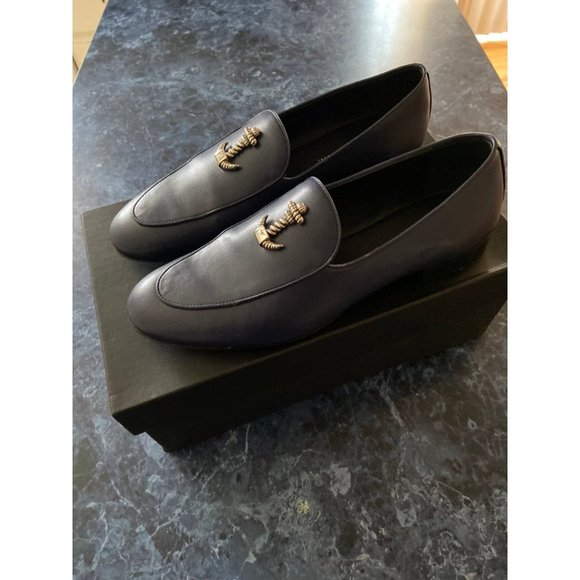 Giuseppe Zanotti Navy Loafers with Gold Anchor Detail - Picture 2 of 10